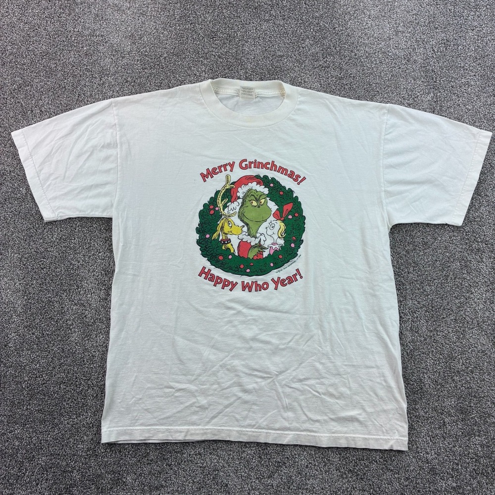 Vintage‎ Dr Seuss The Grinch Shirt Mens XL White 1998 Merry Grinchmas Christmas